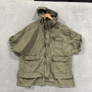 American Eagle Military Vest Mens‎ XS Green Hood Canvas Biker Grunge Top